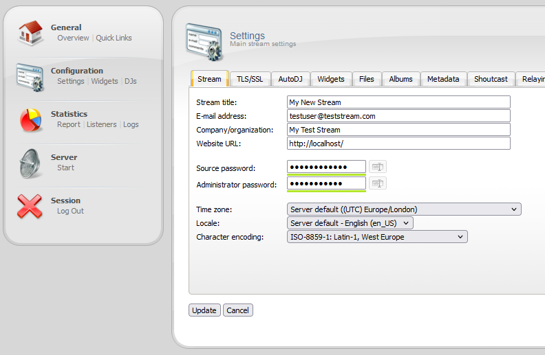 Centova Cast Server Settings