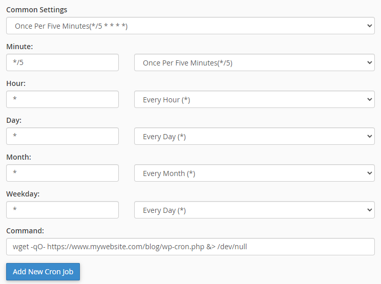 cPanel Adding Cron Job