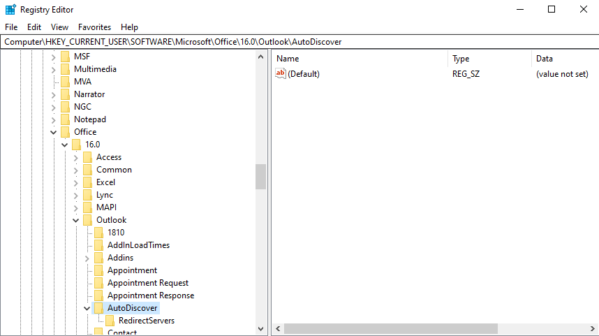 Registry Outlook Autodiscover