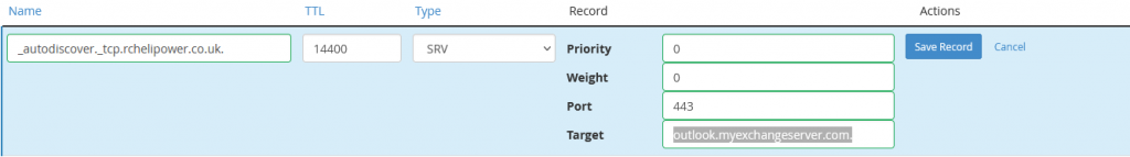 WHM DNS SRV Record Details