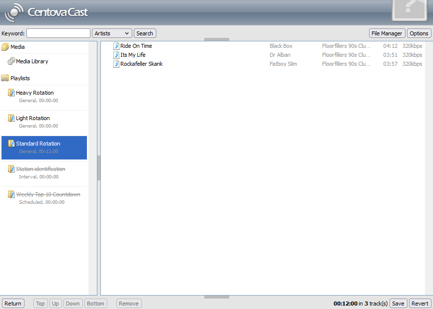 Centova Playlist Standard Rotation